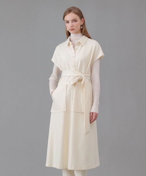 セール】圧縮スムースシャツジレ ワンピース（シャツワンピース