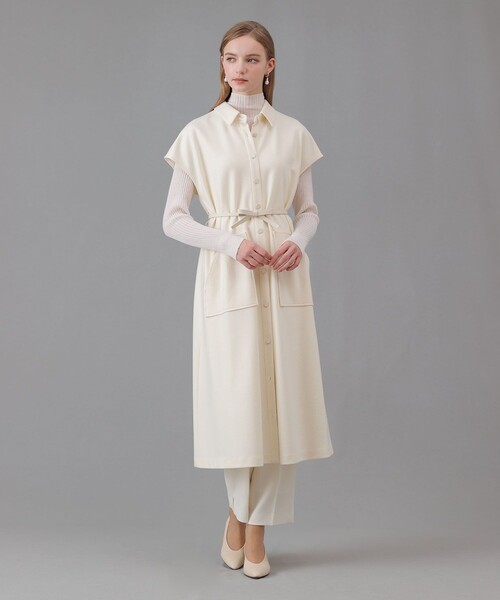 セール】圧縮スムースシャツジレ ワンピース（シャツワンピース