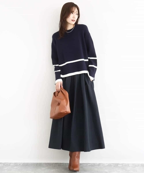 MK MICHEL KLEIN(エムケーミッシェルクラン)の「配色ライン片畦編みニット/洗える(ニット/セーター・レディース・グレー/アイボリー/ネイビー/ライトブルー/ホワイト/ネイビー系・38)」の9枚目の写真