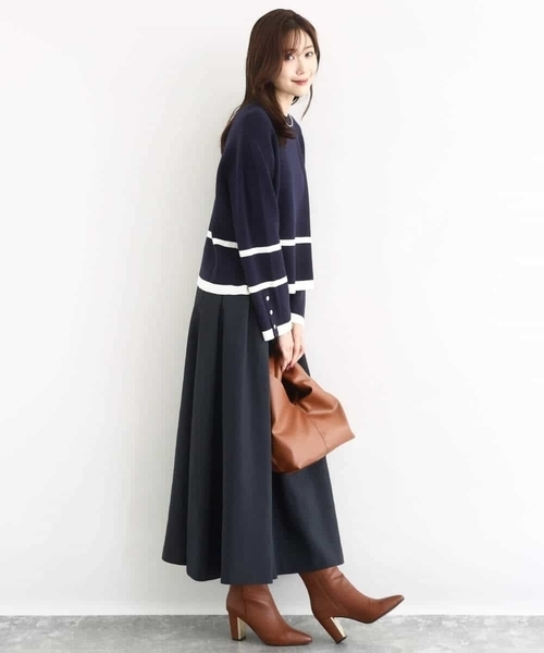 MK MICHEL KLEIN(エムケーミッシェルクラン)の「配色ライン片畦編みニット/洗える(ニット/セーター・レディース・グレー/アイボリー/ネイビー/ライトブルー/ホワイト/ネイビー系・38)」の10枚目の写真