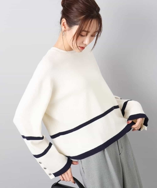 MK MICHEL KLEIN(エムケーミッシェルクラン)の「配色ライン片畦編みニット/洗える(ニット/セーター・レディース・グレー/アイボリー/ネイビー/ライトブルー/ホワイト/ネイビー系・38)」の11枚目の写真