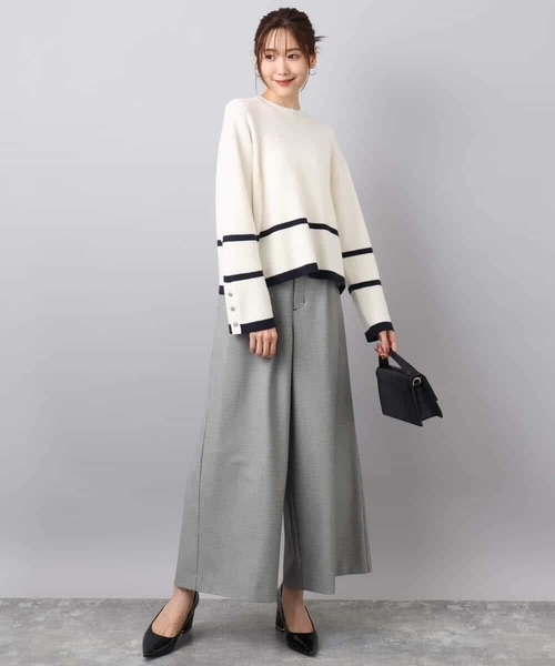 MK MICHEL KLEIN(エムケーミッシェルクラン)の「配色ライン片畦編みニット/洗える(ニット/セーター・レディース・グレー/アイボリー/ネイビー/ライトブルー/ホワイト/ネイビー系・38)」の13枚目の写真