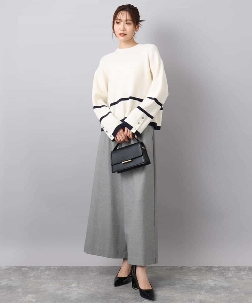 MK MICHEL KLEIN(エムケーミッシェルクラン)の「配色ライン片畦編みニット/洗える(ニット/セーター・レディース・グレー/アイボリー/ネイビー/ライトブルー/ホワイト/ネイビー系・38)」の14枚目の写真