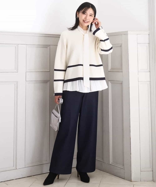 MK MICHEL KLEIN(エムケーミッシェルクラン)の「配色ライン片畦編みニット/洗える(ニット/セーター・レディース・グレー/アイボリー/ネイビー/ライトブルー/ホワイト/ネイビー系・38)」の22枚目の写真