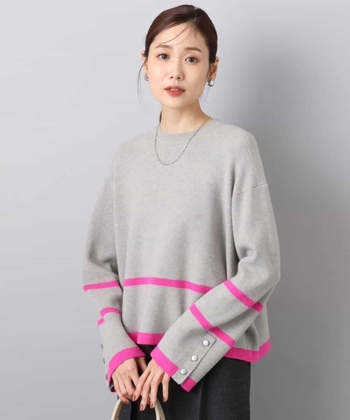 MK MICHEL KLEIN(エムケーミッシェルクラン)の「配色ライン片畦編みニット/洗える(ニット/セーター・レディース・グレー/アイボリー/ネイビー/ライトブルー/ホワイト/ネイビー系・38)」の3枚目の写真