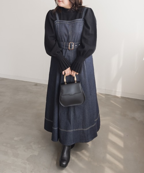 CLETTE（クレット）の「配色ステッチデニムフレアワンピース（ワンピース・レディース・ネイビー・LL/3L/4L）」の2枚目の写真