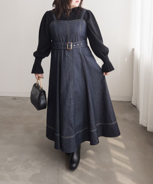 CLETTE（クレット）の「配色ステッチデニムフレアワンピース（ワンピース・レディース・ネイビー・LL/3L/4L）」の3枚目の写真