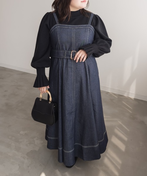 CLETTE（クレット）の「配色ステッチデニムフレアワンピース（ワンピース・レディース・ネイビー・LL/3L/4L）」の6枚目の写真