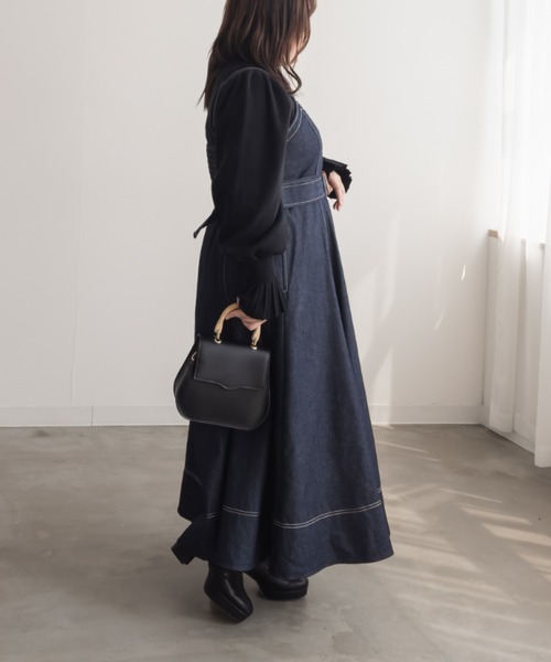 CLETTE（クレット）の「配色ステッチデニムフレアワンピース（ワンピース・レディース・ネイビー・LL/3L/4L）」の9枚目の写真
