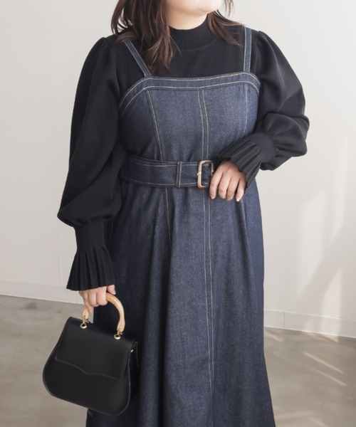CLETTE（クレット）の「配色ステッチデニムフレアワンピース（ワンピース・レディース・ネイビー・LL/3L/4L）」の7枚目の写真