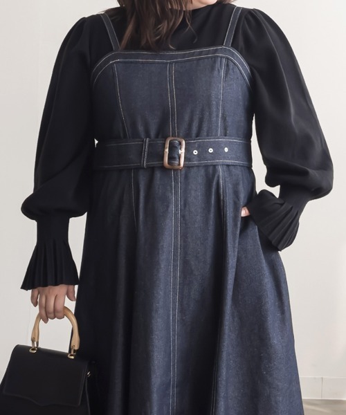 CLETTE（クレット）の「配色ステッチデニムフレアワンピース（ワンピース・レディース・ネイビー・LL/3L/4L）」の8枚目の写真