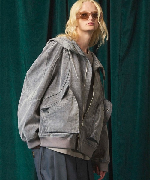 新品未開封 ◆ SUPER JUNIOR SS6 ブルゾン グレー Mサイズ UNISEX》Flocky Denim Prime-Over Zip Blouson/フロッキーデニム