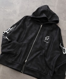 Ed Hardy | ED HARDY PU風スウェードタッチダンボール トライバル刺繍ダブルZIPパーカー(パーカー)