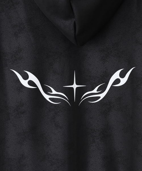 Ed Hardy（エドハーディー）の「ED HARDY PU風スウェードタッチダンボール トライバル刺繍ダブルZIPパーカー（パーカー・メンズ・ブラック・M/L）」の3枚目の写真