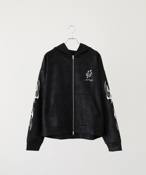 Ed Hardy（エドハーディー）の「ED HARDY PU風スウェードタッチダンボール トライバル刺繍ダブルZIPパーカー（パーカー・メンズ・ブラック・M/L）」の19枚目の写真