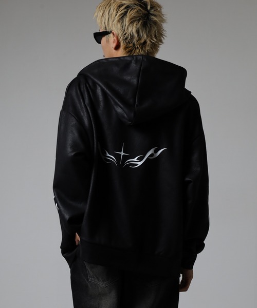 Ed Hardy（エドハーディー）の「ED HARDY PU風スウェードタッチダンボール トライバル刺繍ダブルZIPパーカー（パーカー・メンズ・ブラック・M/L）」の15枚目の写真