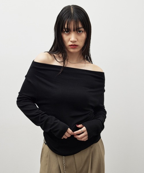 HANNE(アン)の「ドレープネックオフショルダーロンTEE(Tシャツ/カットソー・レディース・ホワイト/ネイビー/ブラック・FREE)」の12枚目の写真