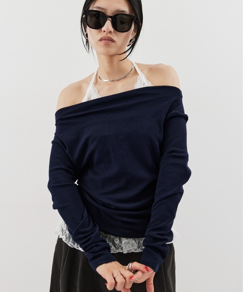 HANNE(アン)の「ドレープネックオフショルダーロンTEE(Tシャツ/カットソー・レディース・ホワイト/ネイビー/ブラック・FREE)」の18枚目の写真