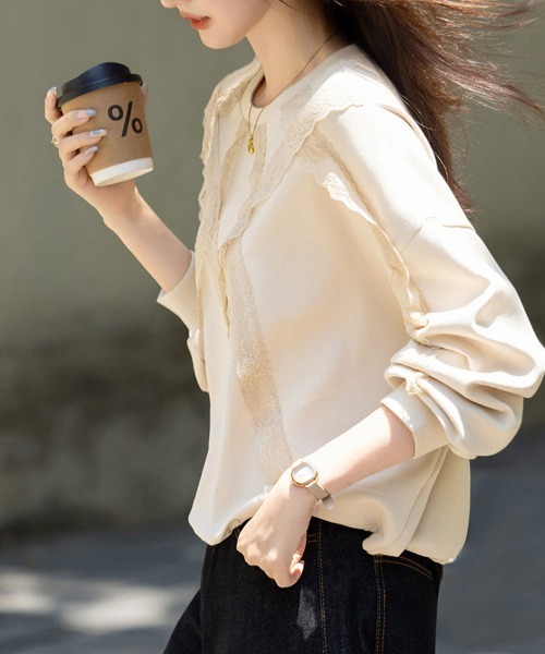 ONEP STAR(ワンピスター)の「斜めレース切替ドロスト裾トップス(Tシャツ/カットソー・レディース・ベージュ・MEDIUM/LARGE/X-LARGE)」の4枚目の写真