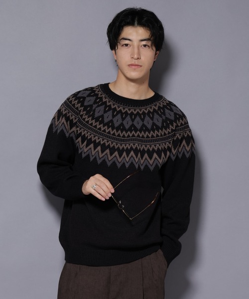NANO universe(ナノユニバース)の「モールヤーンノルディックニット(ニット/セーター・メンズ・ブラック/ネイビー/ブラウン・L/M)」の2枚目の写真