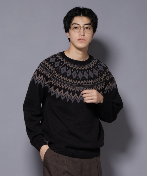 NANO universe(ナノユニバース)の「モールヤーンノルディックニット(ニット/セーター・メンズ・ブラック/ネイビー/ブラウン・L/M)」の4枚目の写真