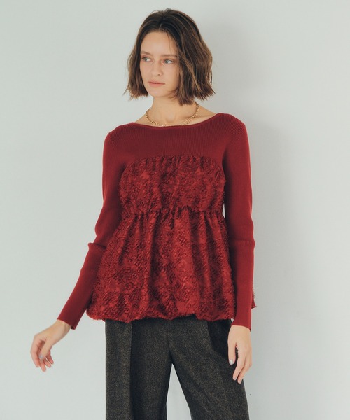 YECCA VECCA（イェッカヴェッカ）の「バルーンヘムドッキングニット（ニット/セーター・レディース・グレー/レッド/ブラック・FREE）」の5枚目の写真