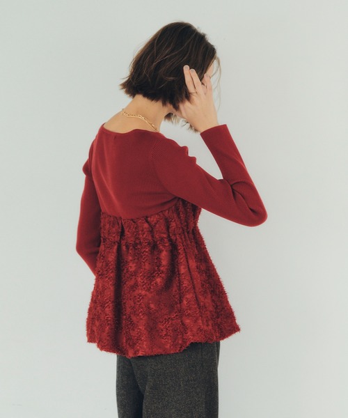 YECCA VECCA（イェッカヴェッカ）の「バルーンヘムドッキングニット（ニット/セーター・レディース・グレー/レッド/ブラック・FREE）」の7枚目の写真