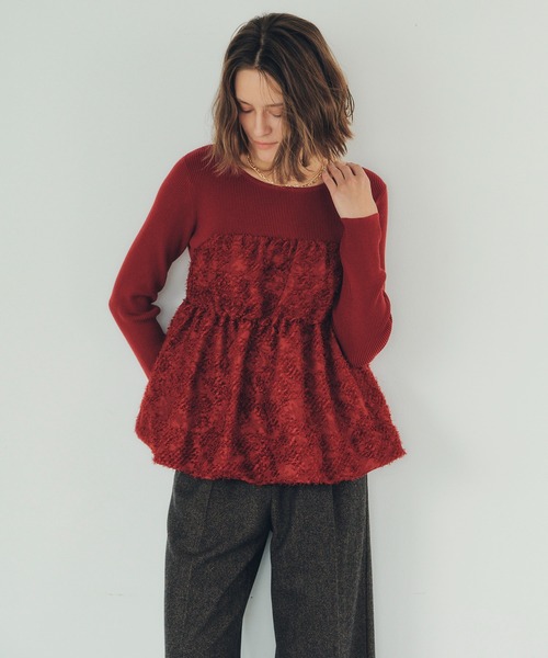 YECCA VECCA（イェッカヴェッカ）の「バルーンヘムドッキングニット（ニット/セーター・レディース・グレー/レッド/ブラック・FREE）」の6枚目の写真