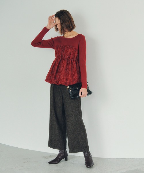 YECCA VECCA（イェッカヴェッカ）の「バルーンヘムドッキングニット（ニット/セーター・レディース・グレー/レッド/ブラック・FREE）」の11枚目の写真