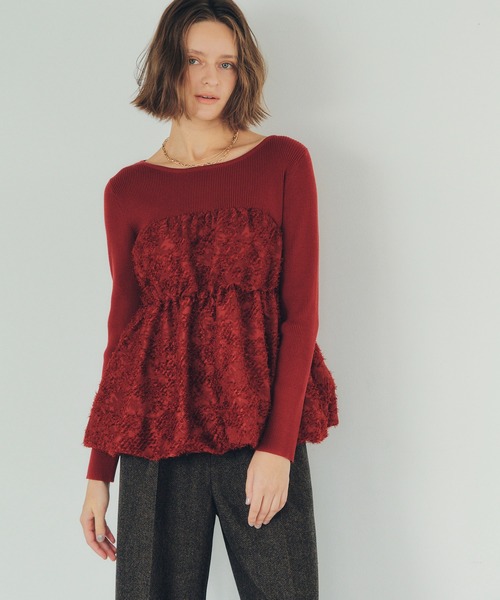 YECCA VECCA（イェッカヴェッカ）の「バルーンヘムドッキングニット（ニット/セーター・レディース・グレー/レッド/ブラック・FREE）」の4枚目の写真