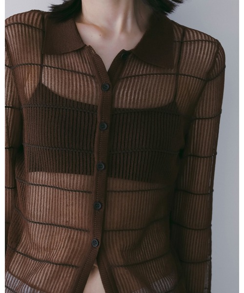 anuke(アンヌーク)の「Sheerborder Knit Shirts(シャツ/ブラウス・レディース・ブルー系その他/ブラウン・FREE)」の4枚目の写真