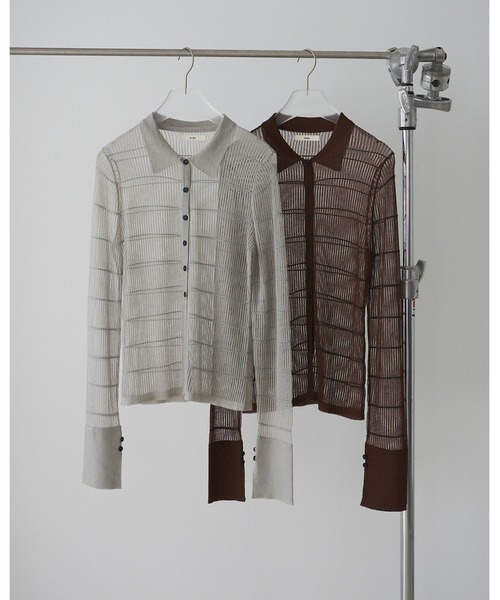 anuke(アンヌーク)の「Sheerborder Knit Shirts(シャツ/ブラウス・レディース・ブルー系その他/ブラウン・FREE)」の7枚目の写真