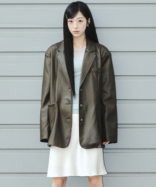 NICK&NICOLE(ニックアンドニコール)の「NICOLE SIGNATURE FAUX LEATHER JACKET_BROWN(ライダースジャケット・レディース・その他・FREE)」の1枚目の写真