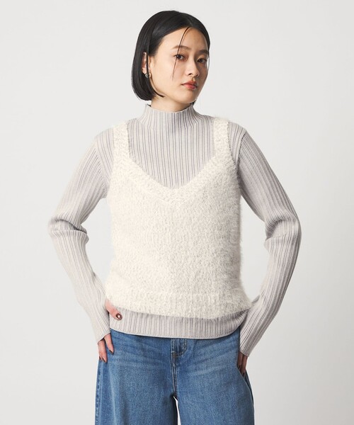 グレー ハイネック 編み込みセーター フェザーミックス キャミ＋ハイネックニット ＜A DAY IN THE LIFE