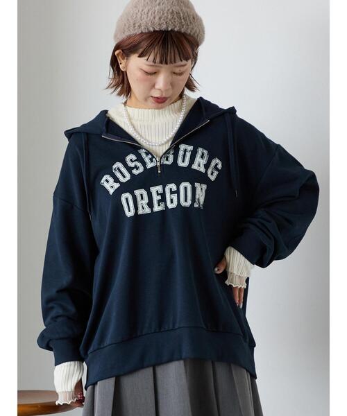 ehka sopo(エヘカソポ)の「ハーフジッププリントパーカー(その他トップス・レディース・グレー/ネイビー/ベージュ・F)」の3枚目の写真