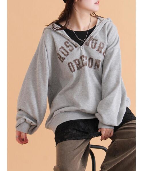 ehka sopo(エヘカソポ)の「ハーフジッププリントパーカー(その他トップス・レディース・グレー/ネイビー/ベージュ・F)」の1枚目の写真