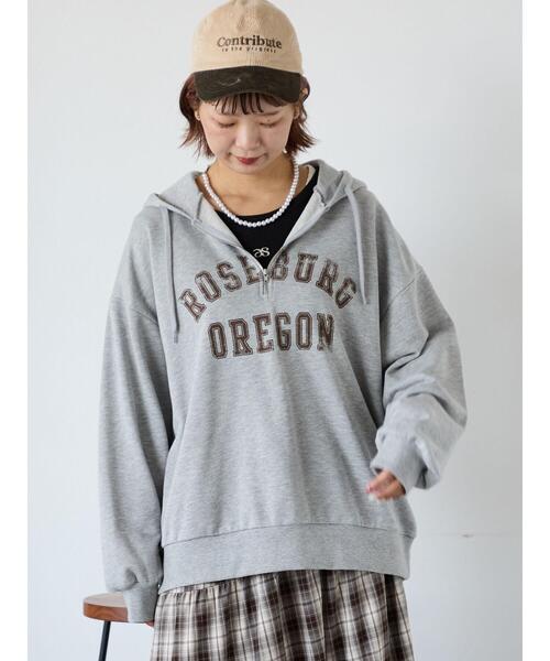 ehka sopo(エヘカソポ)の「ハーフジッププリントパーカー(その他トップス・レディース・グレー/ネイビー/ベージュ・F)」の4枚目の写真