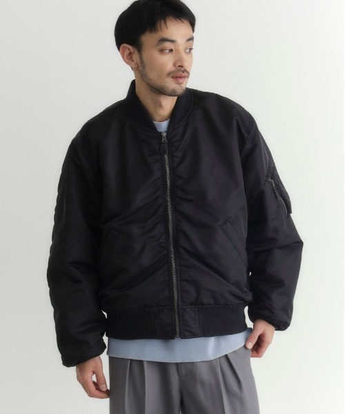 BACK NUMBER(バックナンバー)の「【BACK NUMBER】ビッグシルエットMA-1ブルゾン (カジュアルスタイル / 洗練デザイン / 軽量保温 / レイヤリング)(MA-1・メンズ・ブラック/グレー・L/XL/M)」の9枚目の写真