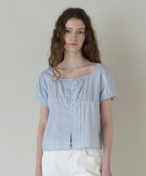 TTUDEMENT(トュードメント)の「POLKA DOT PUFF SLEEVE BLOUSE LIGHT BLUE(シャツ/ブラウス・レディース・その他・SMALL/MEDIUM)」の1枚目の写真