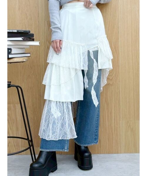 EVRIS(エヴリス)の「ミックスドッキングアシンメトリースカート(スカート・レディース・その他1/ホワイト・FREE)」の6枚目の写真