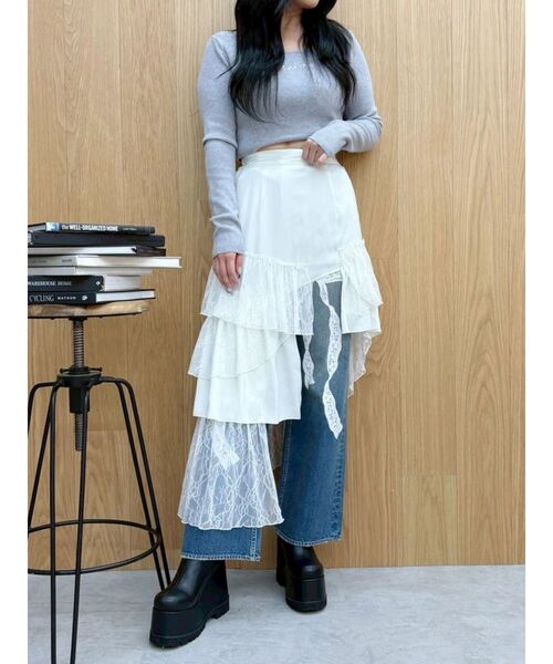 EVRIS(エヴリス)の「ミックスドッキングアシンメトリースカート(スカート・レディース・その他1/ホワイト・FREE)」の10枚目の写真