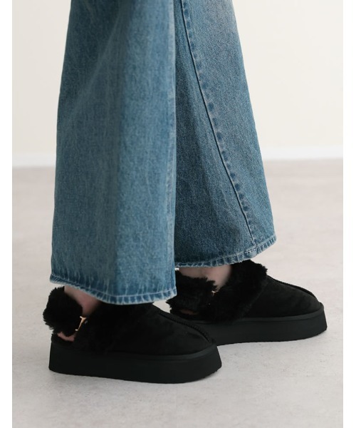 Re:EDIT（リエディ）の「[大きいサイズ有]ステッチムートン厚底ショートブーツ（スリッポン・レディース・ブラック/キャメル・SMALL/MEDIUM/LARGE/X-LARGE/XX-LARGE）」の7枚目の写真