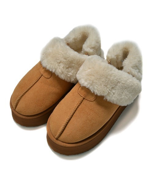 Re:EDIT（リエディ）の「[大きいサイズ有]ステッチムートン厚底ショートブーツ（スリッポン・レディース・ブラック/キャメル・SMALL/MEDIUM/LARGE/X-LARGE/XX-LARGE）」の12枚目の写真