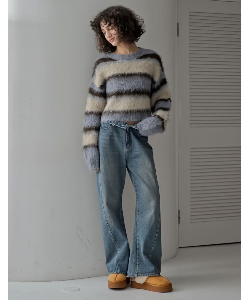 Re:EDIT（リエディ）の「[大きいサイズ有]ステッチムートン厚底ショートブーツ（スリッポン・レディース・ブラック/キャメル・SMALL/MEDIUM/LARGE/X-LARGE/XX-LARGE）」の5枚目の写真