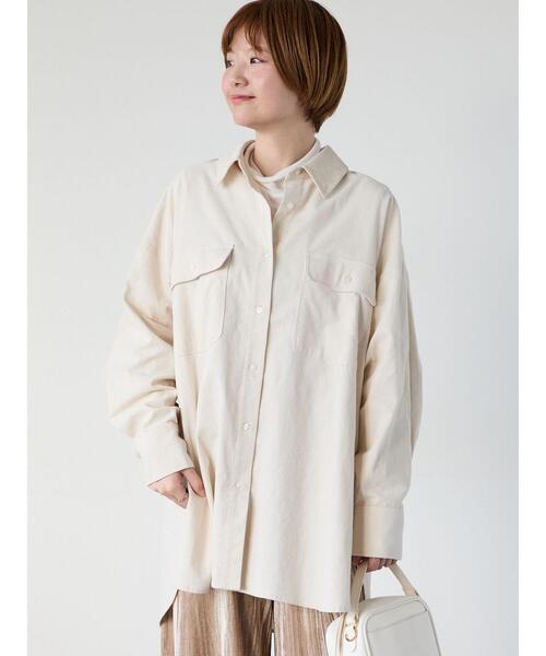 Lugnoncure（ルノンキュール）の「コーデュロイオーバーシャツ（シャツ/ブラウス・レディース・オフホワイト/チャコールグレー/ベージュ・F）」の2枚目の写真