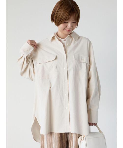 Lugnoncure（ルノンキュール）の「コーデュロイオーバーシャツ（シャツ/ブラウス・レディース・オフホワイト/チャコールグレー/ベージュ・F）」の6枚目の写真
