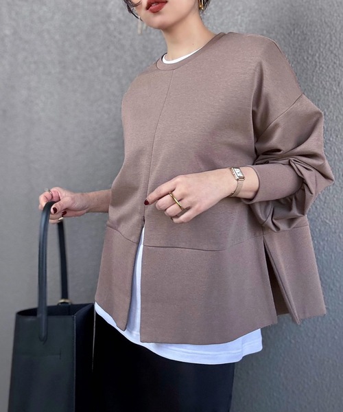 Emma Taylor(エマテイラー)の「ライトダンボール2wayヘムプルオーバー(Tシャツ/カットソー・レディース・ブラック/チャコールグレー/ブラウン/ホワイト・FREE)」の4枚目の写真
