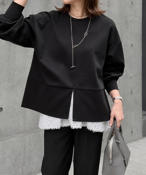 Emma Taylor(エマテイラー)の「ライトダンボール2wayヘムプルオーバー(Tシャツ/カットソー・レディース・ブラック/チャコールグレー/ブラウン/ホワイト・FREE)」の1枚目の写真