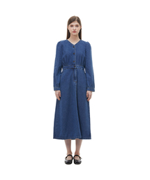 Back smoking semi-open flare denim one-piece PP3DO402
