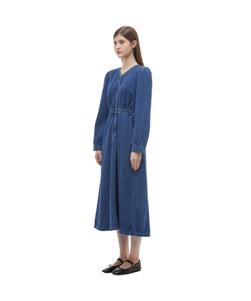 PLASTIC ISLAND(プラスティックアイランド)の「Back smoking semi-open flare denim one-piece PP3DO402(ワンピース・レディース・ダークブルー・SMALL/MEDIUM/X-SMALL)」の2枚目の写真
